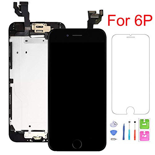 Screen Replacement for iPhone 6 Plus 5.5'', LCD Touch Digitizer Full Display Assembly with Home Button+Front Facing Camera+Proximity Sensor+Ear Speaker+Full Repair Tool (Black)