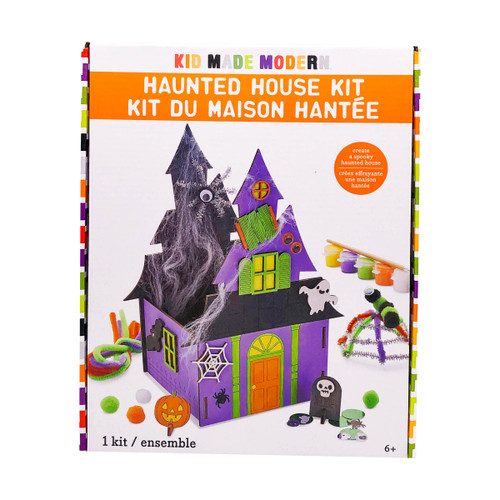 Kid Made Modern - Haunted House Kit, Spooky Halloween Craft for Kids, 100+ Pieces Haunted House Craft Kit for Kids Ages 6 7 8 9 10 11, Includes House Pieces, Spider Webs, Paints, Googly Eyes and More