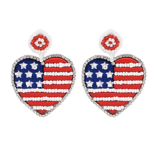American Flag Earrings Beaded Ice-cream Heart Star Drop Dangle Earrings for Women Handmade 4th of July Earrings Independence Day Patriotic Earrings Holiday Gifts
