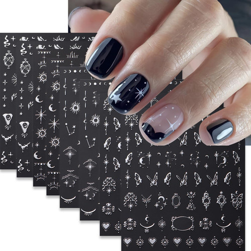 Metallic Silver Nail Stickers Star Moon Sun Nail Decals 3D Self-Adhesive Shiny Silver Butterfly Star Nail Decal Stickers y2k Snake Heart Nail Art Supplies for Women Nail Manicure Decoration 8 Sheets Metallic Silver Nail Stickers Star Moon Sun Nail Decals 3D Self-Adhesive Shiny Silver Butterfly Star Nail Decal Stickers y2k Snake Heart Nail Art Supplies for Women Nail Manicure Decoration 8 Sheets