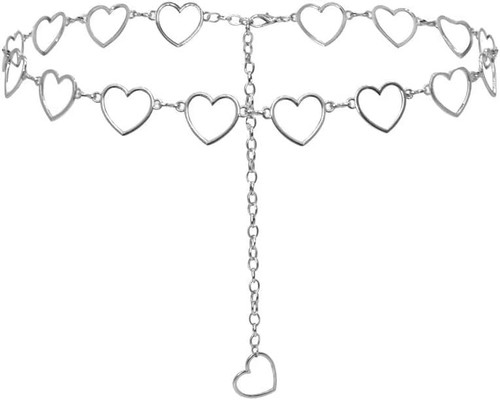 Metal Waist Chain Women Girls - Silver Long Tassel Love Hearts Pendant Adjustable Body Link Belts Body Belly Jewelry for Jeans Dresses Metal Waist Chain Women Girls - Silver Long Tassel Love Hearts Pendant Adjustable Body Link Belts Body Belly Jewelry for Jeans Dresses