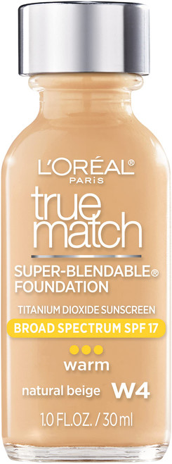 L'Oreal Paris Makeup True Match Super-Blendable Liquid Foundation, Natural Beige W4, 1 Fl Oz,1 Count L'Oreal Paris Makeup True Match Super-Blendable Liquid Foundation, Natural Beige W4, 1 Fl Oz,1 Count