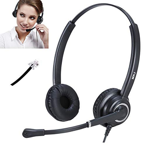 Landline Phone Headset with Noise Cancelling Microphone Telephone Headset with RJ9 Adaptor Compatible with Panasonic Yealink Sangoma Snom Grandstream Htek IP Phones etc