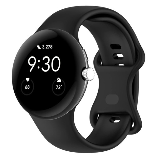 Eiavike Band Compatible with Google Pixel Watch Soft Silicone Sport Watch Bands Replacement Watch Strap Bracelet for Google Pixel Watch Smartwatch Accessories (Small, 1-Black)