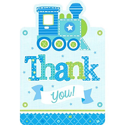 amscan Charming Welcome Little One Boy Postcard Thank You Cards Baby Shower Party Supplies, 4-1/4 x 6-1/4", Blue/White/Green
