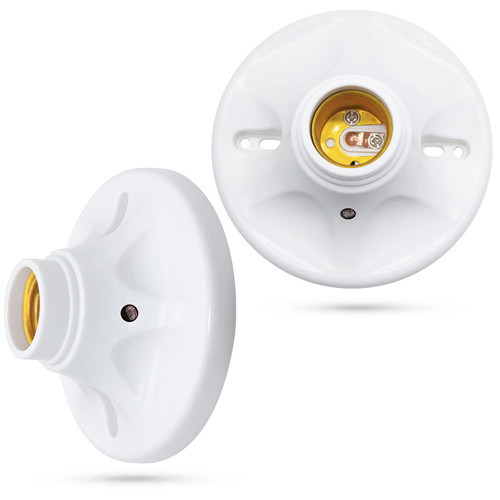 Motion Sensor Light Socket,2 Pack Motion Sensor Ceiling LED Light Socket,E26/E27 Voice Light Control Security Light Bulb Socket,Human Body Induction Plastic LED Ceiling Light for Garage Stairs Porch