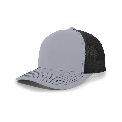 Pacific Headwear Standard Contrast Stitch Trucker Snapback, Heather Grey/Black/Heather Grey, One Size