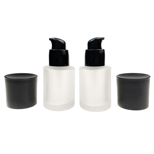 Ericotry 2PCS 1OZ 30ML Empty Refillable Frosted Glass Lotion Pump Bottle Upscale Cosmetic Sample Travel Containers Liquid Foundation Dispenser Vials Jar Pot for Makeup Lotion Essence Emulsion