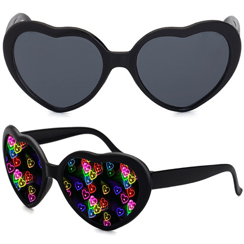 Heart Sunglasses Heart Effect Diffraction Glasses - See Hearts - Special Effect Rave EDM Festival Light Changing Eyewear