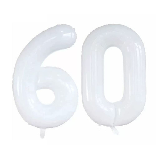 GOER 42 Inch White 60 Number Balloons,Jumbo Foil Helium Balloons for 60th Birthday Party Decorations and Anniversary Event