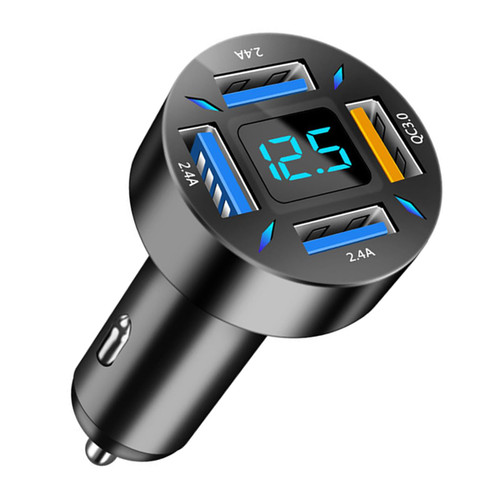 Ankuee 4 Ports USB Car Charger, 66W Super Fast Charging with QC 3.0, PD 20W and USB 2.4A Charger Adapter, Quick Charge with LED Voltmeter, Auto Cigarette Lighter Plug (QC3.0, 1PCS)