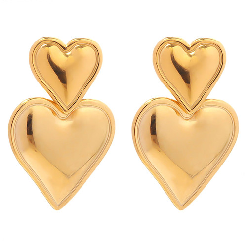 Lezmoii Heart Earrings 18K Gold Plated Statement Double Heart Dangle Drop Earrings for Women Girls (Gold)
