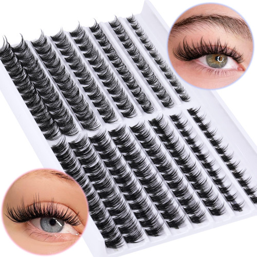 Lash Clusters D Curl Cluster Lashes 2 Styles Lash Extension Wispy Eyelash Clusters Fluffy Individual Lashes Natural Look DIY Eyelash Extension at Home by TOOCHUNAG(D Curl,8-16mm)