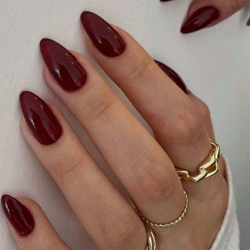 Reddish Brown Press on Nails Almond Medium Fake Nails Acrylic Nails Press ons, Glue on Nails Medium, Neutral Almond False Nails for Women and Girls - 24 PCS
