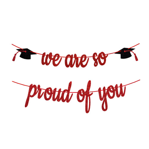 Gexolenu Red We Are So Proud of You, Class of 2024 Graduation Theme Party Decoration Banner, Congrats Grad Banner, Black Glitter Graduation Banner, 2024 Black Congratulations Grad Party Decorations