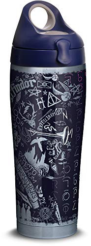Tervis 1306722 Harry Potter - 20th Anniversary Stainless Steel Insulated Tumbler with Navy with Gray Lid, 24oz Water Bottle, Silver