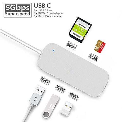 USB C Hub - USB Type-C Multi-Port Hub/Adapter with 3 USB 3.0 Ports and SD/MircoSD Card Reader for MacBook Pro, Chromebook Pixel, and More USB C Hub - USB Type-C Multi-Port Hub/Adapter with 3 USB 3.0 Ports and SD/MircoSD Card Reader for MacBook Pro, Chromebook Pixel, and More