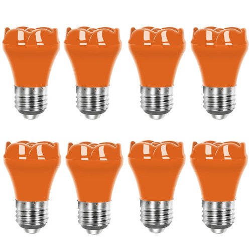 Orange Light Bulbs LED Flower Shape 2=20W E26 Base G45 Small Colored Light Bulbs for S14 String Light Bulbs Replacement, Wedding Halloween Christmas Party Ambiance Festival Decor, Pack of 8