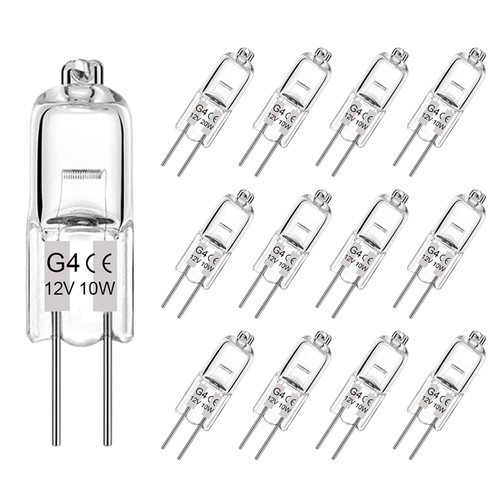 G4 Light Bulbs, 12 Pack Crystal Clear Halogen Bulb 2 Pin, Premium Quality 12V 10W JC T3 Bi-pin G4 Capsule Bulb for Landscape Lighting, Under Cabinet Puck Light, Dimmable, 2700K Warm White
