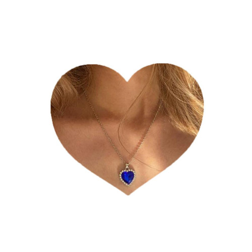 Aluinn Heart Pendant Necklace Blue Crystal Necklace Silver Necklace for Women and Teen Girls