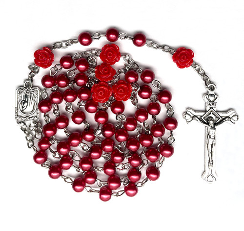 Catholic Rosary Red Pearl Beads Necklace for Women First Communion Rosary for Girls and Boys Our Rose Lourdes Medal and Cross Rosary Necklace Catholic Rosary Red Pearl Beads Necklace for Women First Communion Rosary for Girls and Boys Our Rose Lourdes Medal and Cross Rosary Necklace