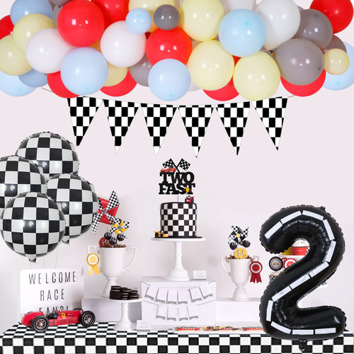 Two Fast Birthday Decorations Boy - Race Car 2nd Party Decorations Balloon Garland Kit with Checkered Foil Balloon Table Cloth Pennant for Car Birthday Party Supplies 2nd Birthday Two Fast Birthday Decorations Boy - Race Car 2nd Party Decorations Balloon Garland Kit with Checkered Foil Balloon Table Cloth Pennant for Car Birthday Party Supplies 2nd Birthday