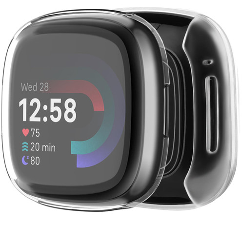 Tobfit for Fitbit Sense 2 / Fitbit Versa 4 Screen Protector Case, Soft Plated TPU Full Around Sensitive Touch Protective Cover for Fitbit Sense 2 / Fitbit Versa 4 Accessories, Transparent +Transparent