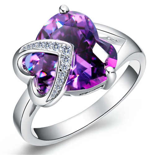 Uloveido Fashion Platinum Plated Love Heart Purple Cubic Zirconia Solitaire Accent Wedding Engagement Rings for Women J130 (size 6) Uloveido Fashion Platinum Plated Love Heart Purple Cubic Zirconia Solitaire Accent Wedding Engagement Rings for Women J130 (size 6)
