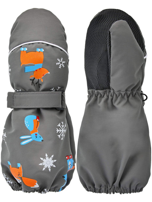 SATINIOR Kids Ski Mittens Winter Snow Waterproof Mittens Toddler Gloves Warm Windproof Mittens for Boys Girls (Grey,3-7 Years)