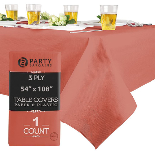 PARTY BARGAINS Disposable Table Covers - 54" X 108" [1 Count] Red Table Cover, 3 Ply Paper & Plastic Tablecloth