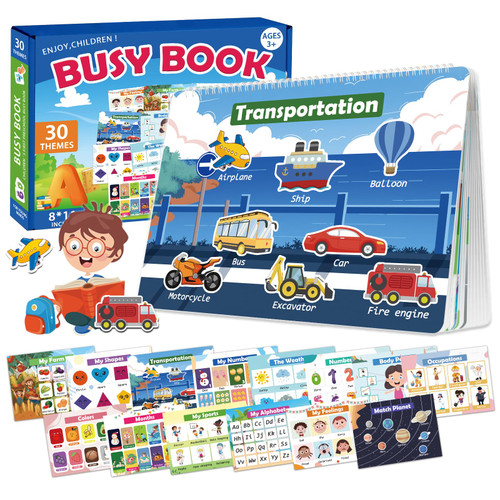 QTYORD Busy Book for Toddlers 1-3,Montessori Autism Sensory Educational Toys,30 Pages Toddler Preschool Activity Binder and Early Learning for Boys & Girls Develops Fine Motor Skills