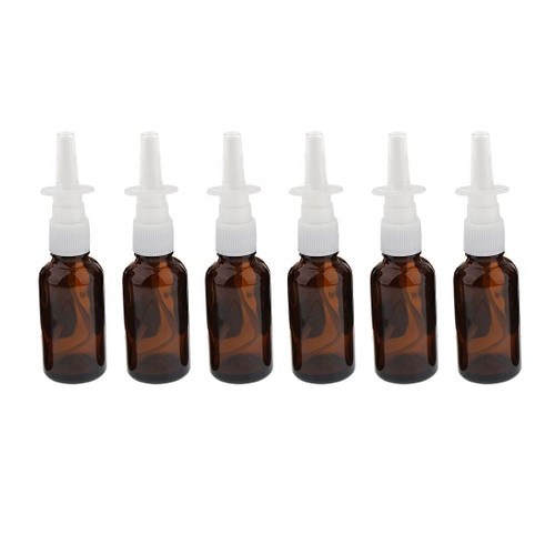 QUUPY 6PCS 30ml Amber Glass Nasal Sprayers Refillable Fine Mist Sprayer Makeup Water Travel Containers Vials Nose Spray Bottles for Saline Wash Applications