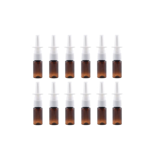 QUUPY 12PCS 20ml Refillable Amber Plastic Nasal Spray Bottles Fine Mist Sprayer Nose Cleanser Containers Vials for Essential Oils and Perfumes 0.7Ounce