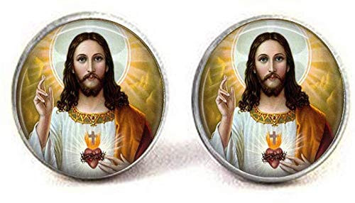 Jesus Christ Earrings Heart of Jesus Sacre Coeur Flaming Heart Religious Jewelry Gift Jesus Christ Earrings Heart of Jesus Sacre Coeur Flaming Heart Religious Jewelry Gift