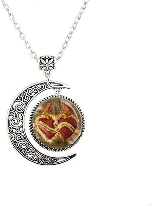 Sacred Heart of Jesus Moon Necklace - Catholic Medal Necklace Religious Christian Jewelry Sacred Heart of Jesus Moon Necklace - Catholic Medal Necklace Religious Christian Jewelry