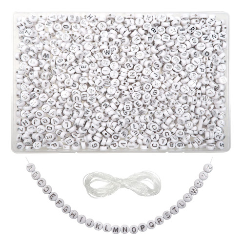 TOAOB 1000pcs White Round Letter Beads 4x7mm Acrylic Alphabet Beads A to Z Silver Letter Craft Beads with Elastic String for DIY Jewelry Making Bracelets Necklaces Key Chain TOAOB 1000pcs White Round Letter Beads 4x7mm Acrylic Alphabet Beads A to Z Silver Letter Craft Beads with Elastic String for DIY Jewelry Making Bracelets Necklaces Key Chain