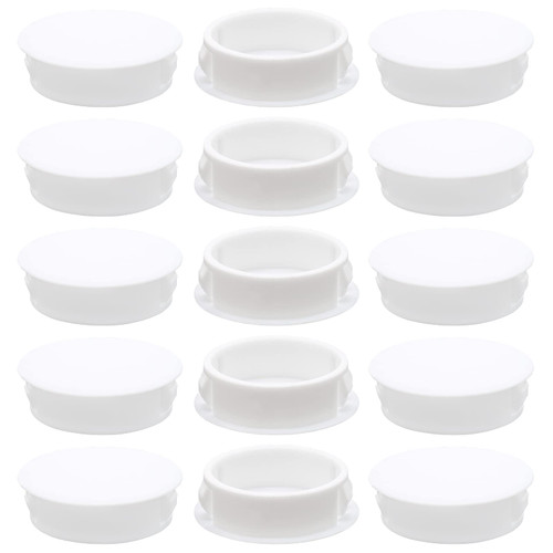 Suiwotin 15PCS 50mm/2" White Hole Plugs Plastic Flush Type Hole Plugs Snap in Locking Hole Tube, Furniture Fencing Post Pipe Insert End Caps (White)