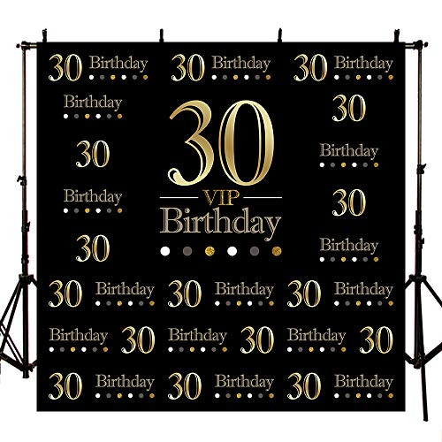 MEHOFOTO Black Photo Studio Booth Background VIP Happy 30th Birthday Party Banner Backdrops for Photography 8x8ft