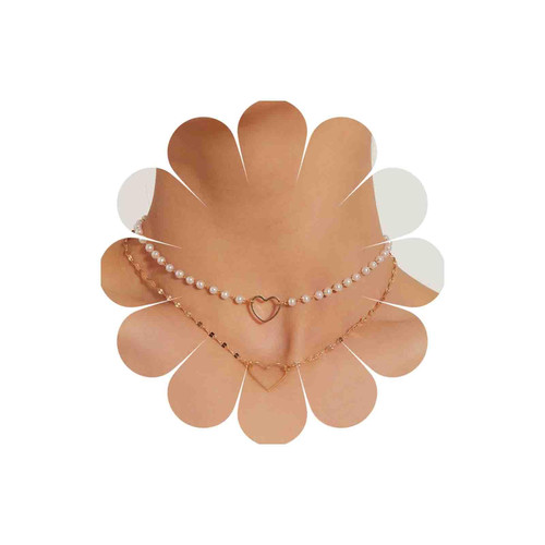 Iaceble Boho layered Pearl Chain Necklace Gold Heart Necklace Hollow Heart Choker Necklace Vintage pearl bead Necklace Jewelry for Women and Girls Iaceble Boho layered Pearl Chain Necklace Gold Heart Necklace Hollow Heart Choker Necklace Vintage pearl bead Necklace Jewelry for Women and Girls
