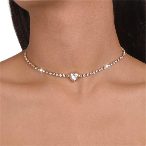 Zeshimb Heart Crystal Tennis Necklace Gemstone Love Heart Choker Necklace Clear Crystal Heart Tennis Choker Sparkly Rhinestone Chain Bridal Wedding Necklace Jewelry for Women Girls Zeshimb Heart Crystal Tennis Necklace Gemstone Love Heart Choker Necklace Clear Crystal Heart Tennis Choker Sparkly Rhinestone Chain Bridal Wedding Necklace Jewelry for Women Girls