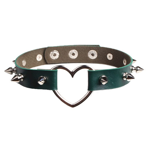 Gangel Heart Shaped Choker Studded Punk Choker Rock PU Leather Choker Rivet Collar Goth Necklace Chain Halloween Cosplay Costume for Women and Girls(Pack of 1) (Green)