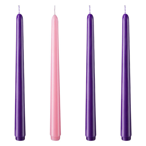 NIKY Christmas Advent Candles Set, 3 Purple and 1 Pink Taper Candles, 10 in Unscented Candlestick for Seasonal Celebrations, 3 Purple 1 Pink