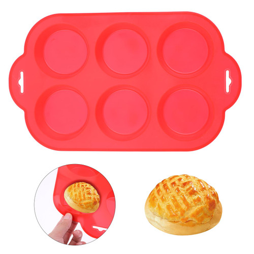 Dimeho Silicone Texas Muffin Pan, 6 Cup Jumbo Silicone Cupcake Pan Non-Stick Cupcake Baking Pan for Egg Muffin, Big Cupcake BPA Free