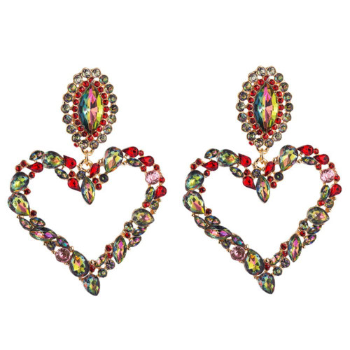 Minzaos BETHNISIER Vintage Large Crystal Heart Drop Earrings Shining Colorful Heart Dangle Earrings Statement Jewelry for Women Girls Brides (Multicolored)