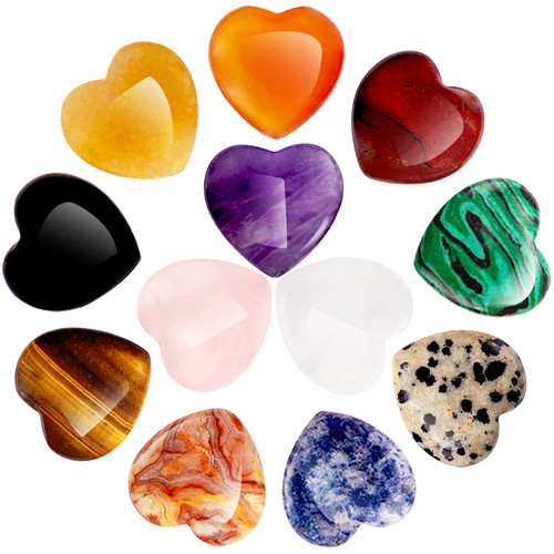 12PCS Natural Heart Healing Crystals Heart Love Set 0.8 Inch Heart Shaped Crystal Stones for Chakra Reiki Balancing Meditation Massage Energy Yoga and Decoration
