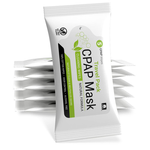 AWOW Unscented CPAP Mask Wipes - 5ct Resealable Travel Size CPAP Supplies, Natural CPAP Cleaner with 100% Cotton Fibers, Advanced Odor Control Formula, Safe for CPAP & BiPAP Masks (6pk, 30 Cleaning Wipes)