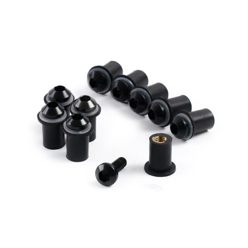 10PCS Motorcycle Windshield Bolts Screws Kit Aluminum Windscreen Body Mounting Bolts Wellnuts for Honda VFR800 Interceptor 800 VFR800F 1998-2012 99 00 01 02 03 04 05 06 07 08 09 10 11 Black