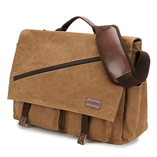 Canvas Messenger Bag,15.6 Inch Mens Satchel Water Resistant Briefcases Vintage Shoulder Bag for College Business RAVUO