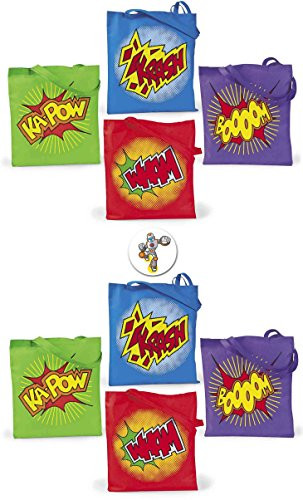 24 Large Superhero Tote Bags plus One Armored Superhero Button