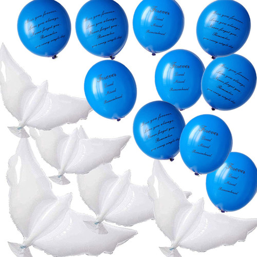 20 Pieces Blue Memorial Balloons Funeral Remembrance Balloons and 41.3 Inch Biodegradable Peace Dove Balloons for Release in Sky,Condolence, Funeral, Anniversary, Memorial Services